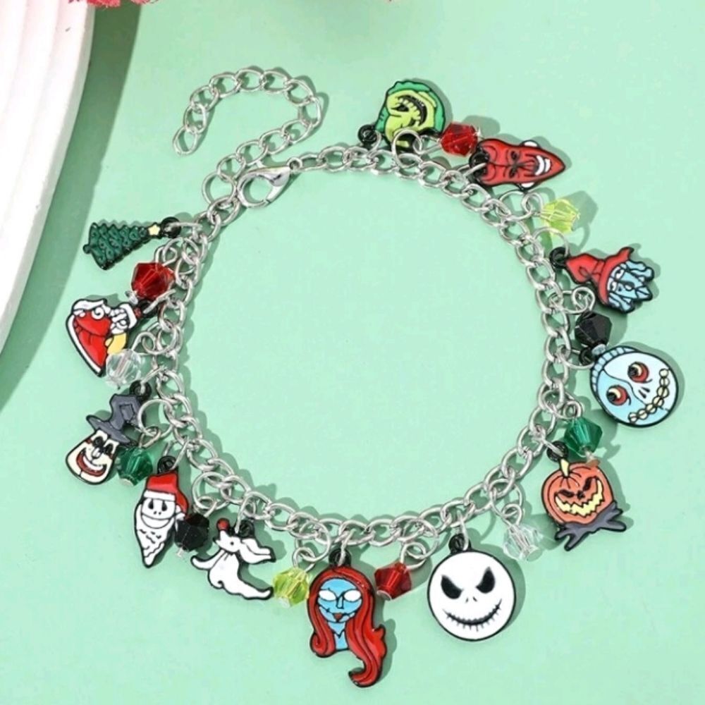 Tim Burton Nightmare Before Christmas Silver Link Charm Bracelet Jack Sa…
